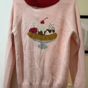 Women’s Rachel Antonoff Ice Cream Sundae Mock Neck Pink and Red Sweater, size L